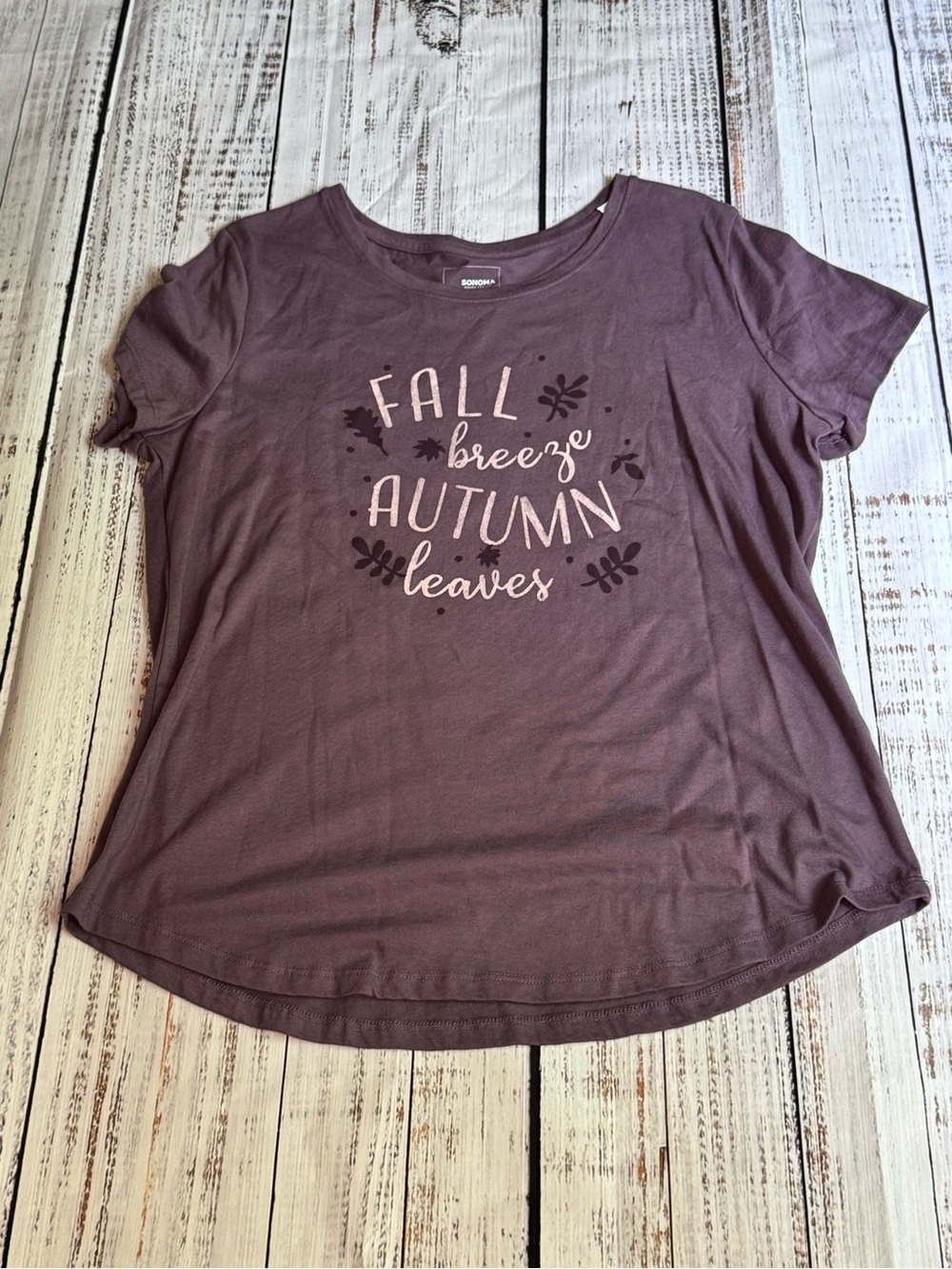 Sonoma Plum Short Sleeve Tee with 'Fall Breeze Autumn Leaves' Graphic